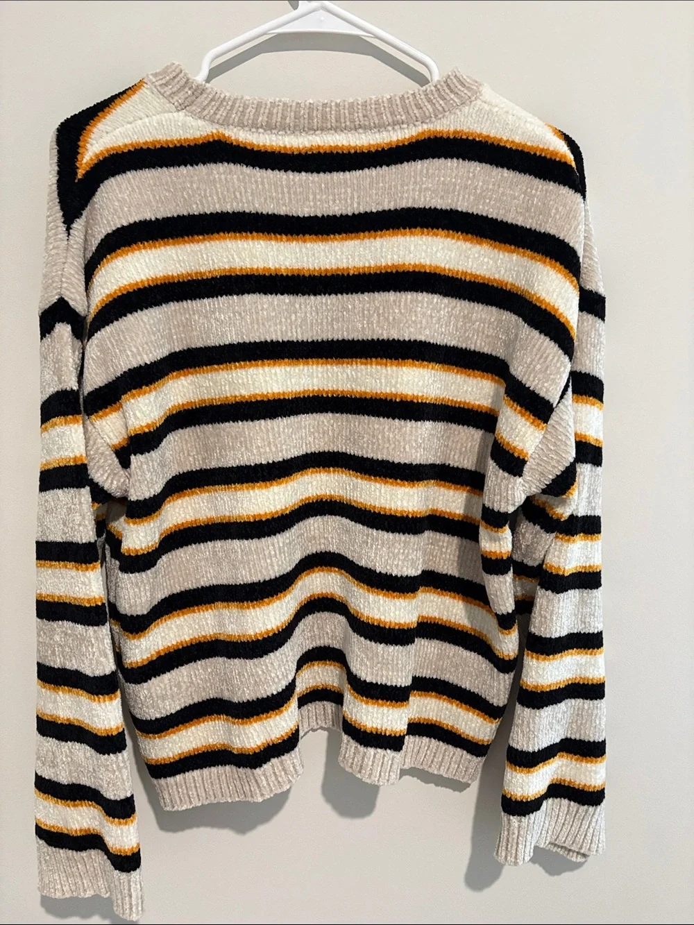 Volcom Striped Crewneck Sweater in Beige, Black & Gold
